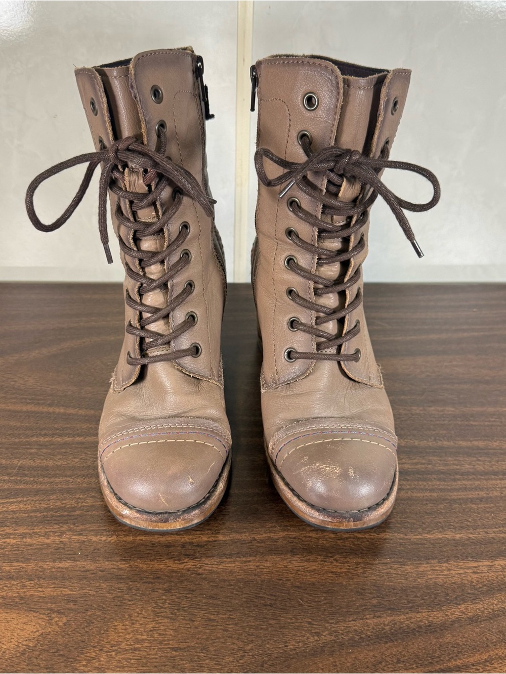 Taos Fab Combat Boots 39 US 8-8.5 Tan Chunky Heels Gorpcorp Granola Boho Leather - Picture 2 of 12